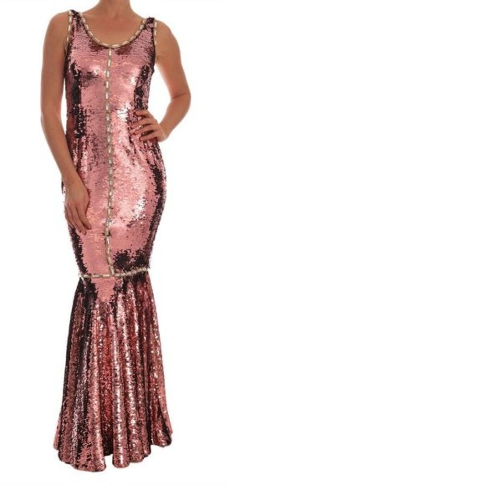 DOLCE & GABBANA Pink Sequined Sheath Crystal Dress Gown (HOT SALE)